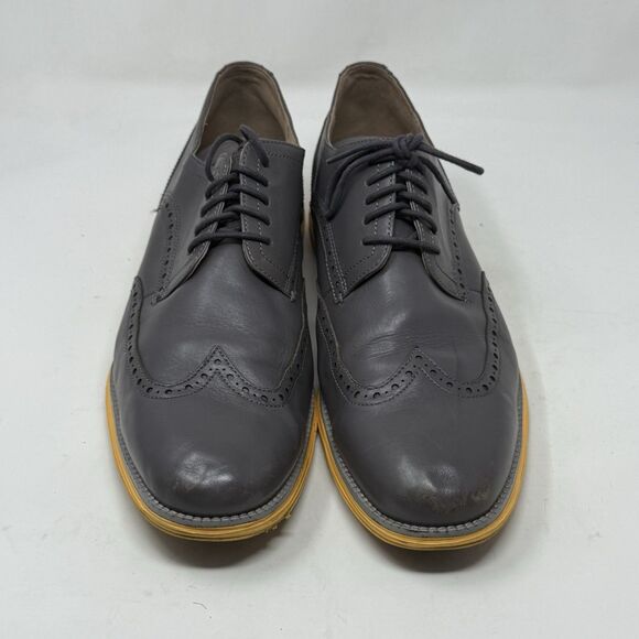 Cole Haan Original Grand Wingtip Shoes Mens 13 M Gray Leather Yellow Soles - Picture 6 of 16
